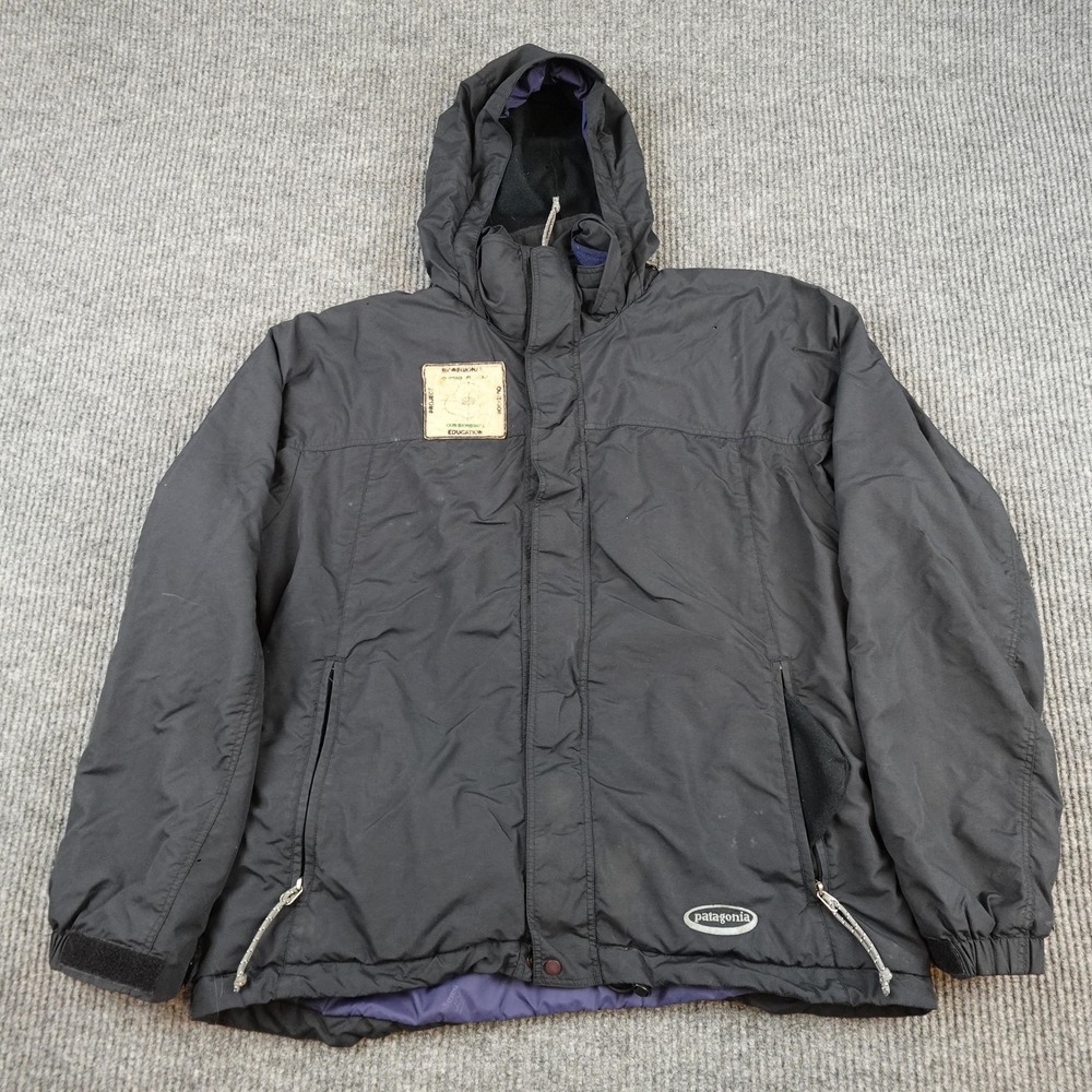 Vintage Patagonia Jacket Womens Large Black Hooded Fleece Lined Parka Full Zip